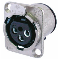 Neutrik NC3FD-V - 3 pólusú XLR aljzat függőleges nyákhoz, ezüstözött érintkező,, D ház