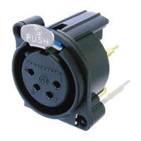 Neutrik NC4FAV - 4 pólusú XLR aljzat függőleges nyákhoz, földelés nélkül, retesszel, A ház