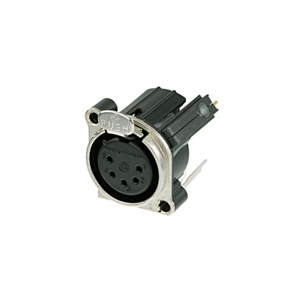 Neutrik NC5FBV-SW - 5 pólusú XLR aljzat függőleges nyákhoz, földelés nélkül, retesszel, kapcsolós, B ház