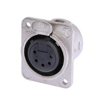 Neutrik NC5FDM3-L-1 - 5 pólusú XLR aljzat vízszintes nyákhoz, ezüstözött érintkező, M5-as csavarral szerelhető, D ház