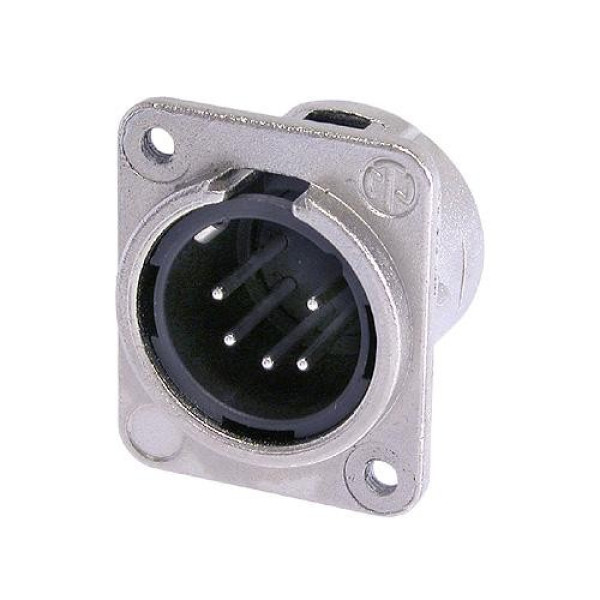 Neutrik NC5MDM3-L-1 - 5 pólusú XLR dugó vízszintes nyákhoz, ezüstözött érintkező, M5-as csavarral szerelhető, D ház