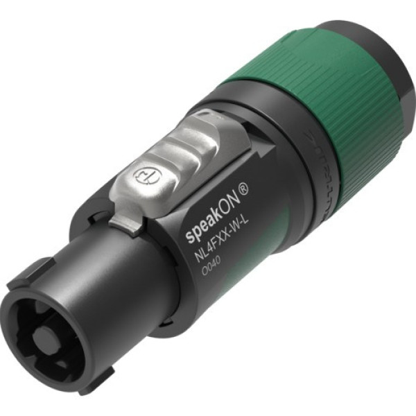 Neutrik NL4FXX-W-L - speakON 4-pólusú lengő  hangfal csatlakozó,  nagy (10-16 mm átmérőjű kábelekhez)