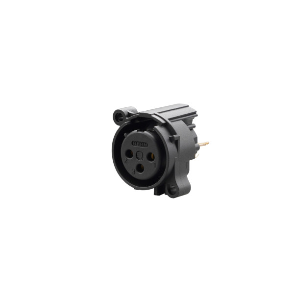 REAN RRX3F-AA-003 - 3 pólusú XLR aljzat függőleges nyákhoz, GND+ház érintkező nélkül, retesz nélküli A ház