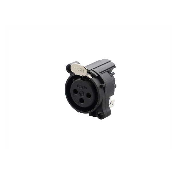 REAN RRX3F-AA-010 - 3 pólusú XLR aljzat vízszintes nyákhoz, közösített 1. láb+GND+ház érintkezővel, reteszes A ház