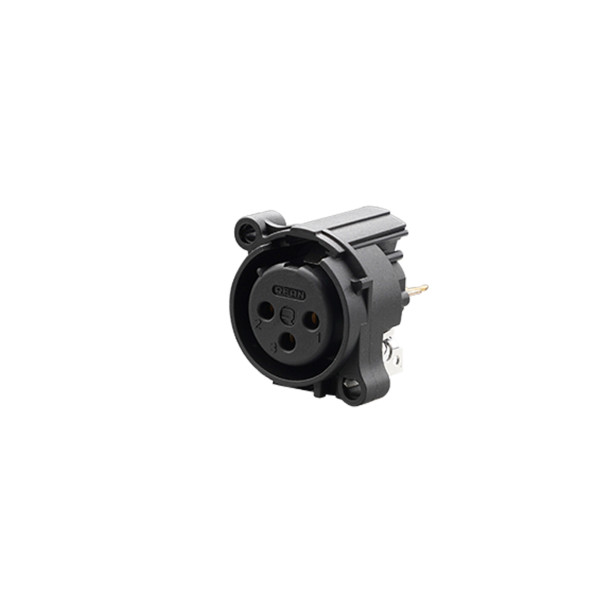 REAN RRX3F-AA-013 - 3 pólusú XLR aljzat függőleges nyákhoz, közösített 1. láb+GND+ház érintkezővel, retesz nélkül A ház