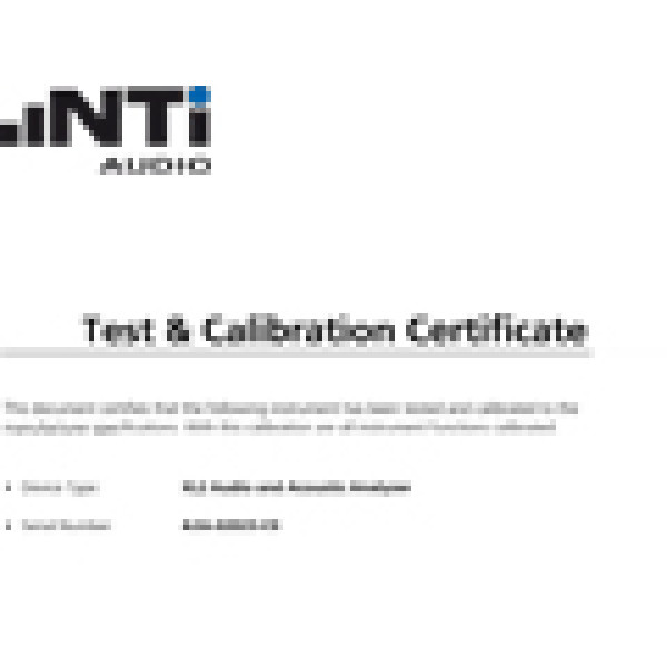 NTI Audio gyártói kalibrációs tanusítvány - az Exel Line és Minstrument család minden tagjának előzetes, a megrendeléssel együtt kért gyári kalibrációja esetén NTI Audio gyártói kalibrációs tanusítvány - az Exel Line és Minstrument család minden tagjának előzetes, a megrendeléssel együtt kért gyári kalibrációja esetén