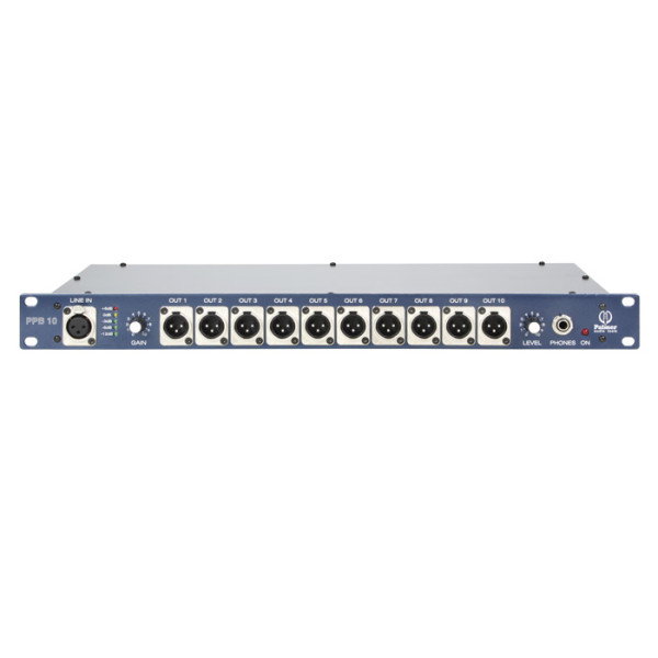 Palmer PB 10 - szétosztó (splitter) mikrofon/vonalszintű jelekhez, aktív, 10 csatornás, 19”/ 1 U Palmer PB 10 - szétosztó (splitter) mikrofon/vonalszintű jelekhez, aktív, 10 csatornás, 19”/ 1 U