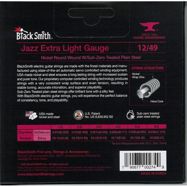 BlackSmith NW-1249 Electric, Jazz Extra Light 12-49 húr