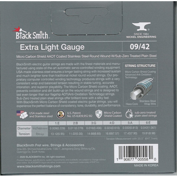 BlackSmith AASW-0942 AAOT Electric, Extra Light 09-42 stainless húr