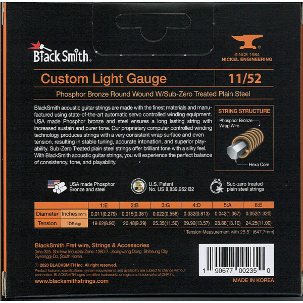 BlackSmith PB-1152-3P Acoustic Phosphor Bronze, Custom Light 11-52 húr - 3 szett