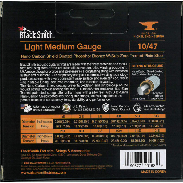 BlackSmith APB12-1047 AOT Acoustic Phosphor Bronze, Medium Light 10-47 húr - 12 húros