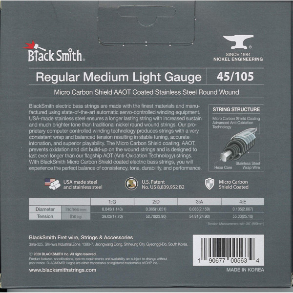 BlackSmith AASW-45105-4-35 AAOT Bass, Regular Medium Light, 35 col, 45-105 stainless húr