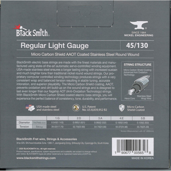 BlackSmith AASW-45130-5-35 AAOT Bass, Regular Light, 35 col, 45-130 stainless húr - 5 húros